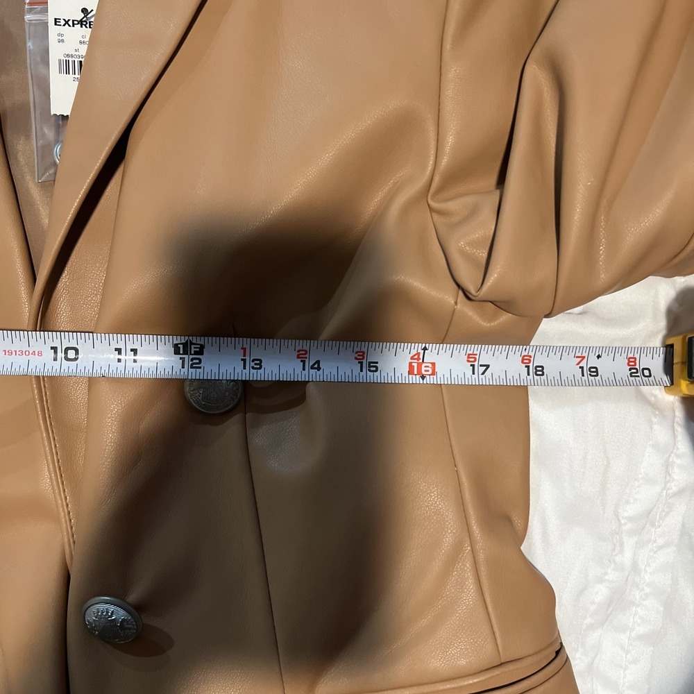 Express Faux Leather Double Breasted Blazer Camel Tan Size M NWT MRSP $99.99 - Picture 9 of 13